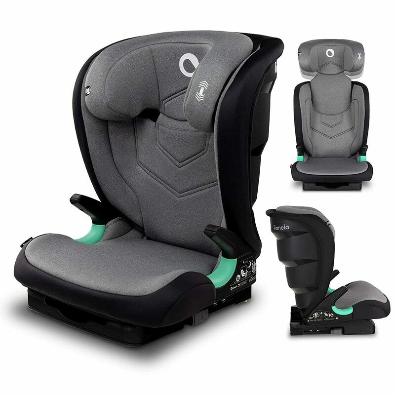 Scaun auto i-Size, Lionelo, Neal, Spatar reglabil in 3 pozitii, Tetiera in 14 pozitii, Suport sticla inclus, 15-36 Kg, 100-150 cm, Cu Isofix, Conform ECE R129, Gri - gogobaby.ro
