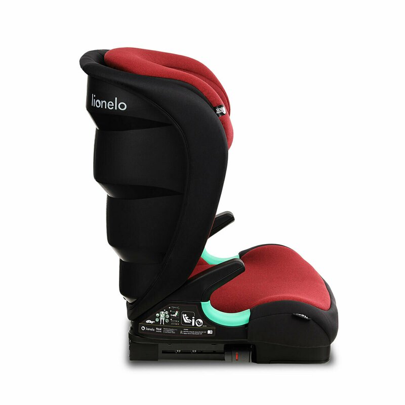 Scaun auto i-Size, Lionelo, Neal, Spatar reglabil in 3 pozitii, Tetiera in 14 pozitii, Suport sticla inclus, 15-36 Kg, 100-150 cm, Cu Isofix, Conform ECE R129, Rosu