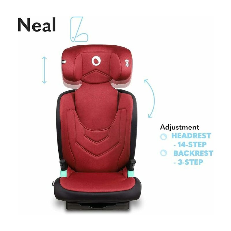 Scaun auto i-Size, Lionelo, Neal, Spatar reglabil in 3 pozitii, Tetiera in 14 pozitii, Suport sticla inclus, 15-36 Kg, 100-150 cm, Cu Isofix, Conform ECE R129, Rosu