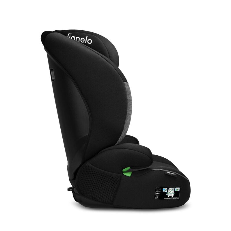 Scaun auto, Lionelo, Lars i-Size, Cu tetiera reglabila in 10 pozitii, Cu pozitionare spre sensul de mers, 15-36 Kg, 100-150 cm, Conform cu standardul european de securitate ECE R129/03, Negru/Gri