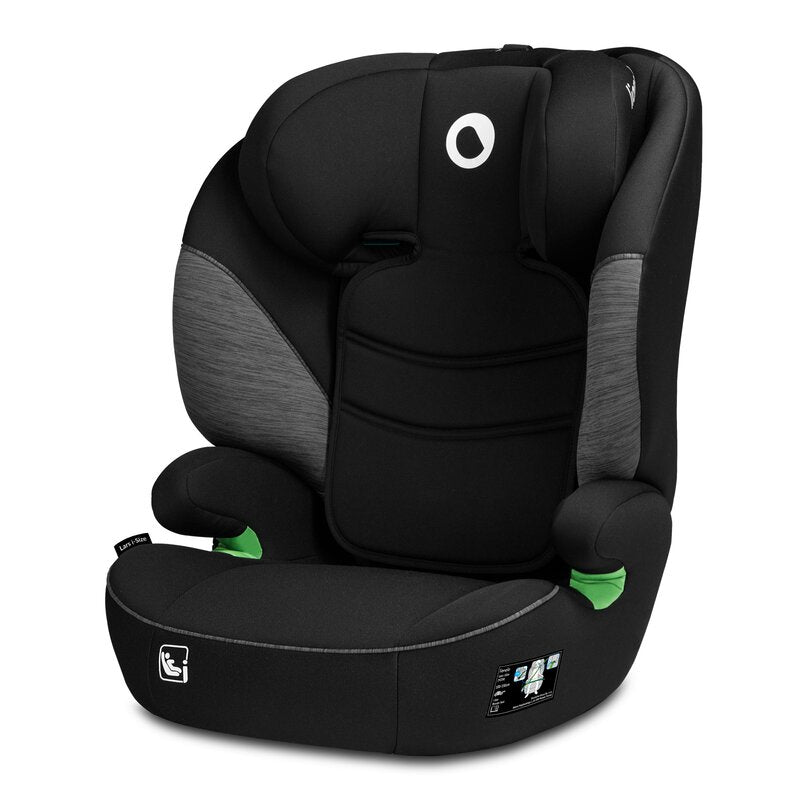 Scaun auto, Lionelo, Lars i-Size, Cu tetiera reglabila in 10 pozitii, Cu pozitionare spre sensul de mers, 15-36 Kg, 100-150 cm, Conform cu standardul european de securitate ECE R129/03, Negru/Gri