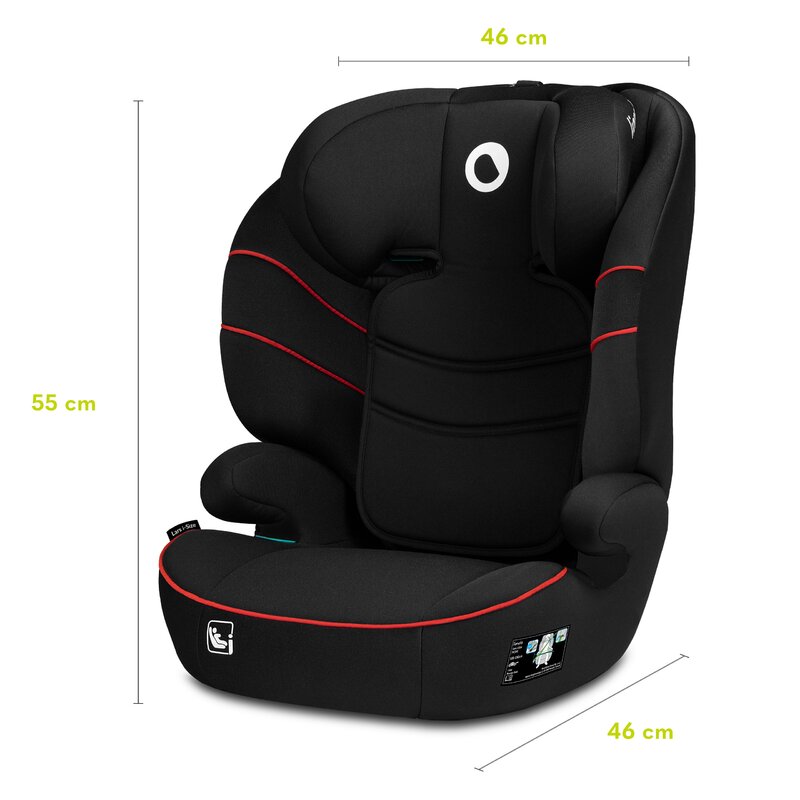 Scaun auto, Lionelo, Lars i-Size, Cu tetiera reglabila in 10 pozitii, Cu pozitionare spre sensul de mers, 15-36 Kg, 100-150 cm, Conform cu standardul european de securitate ECE R129/03, Negru/Rosu