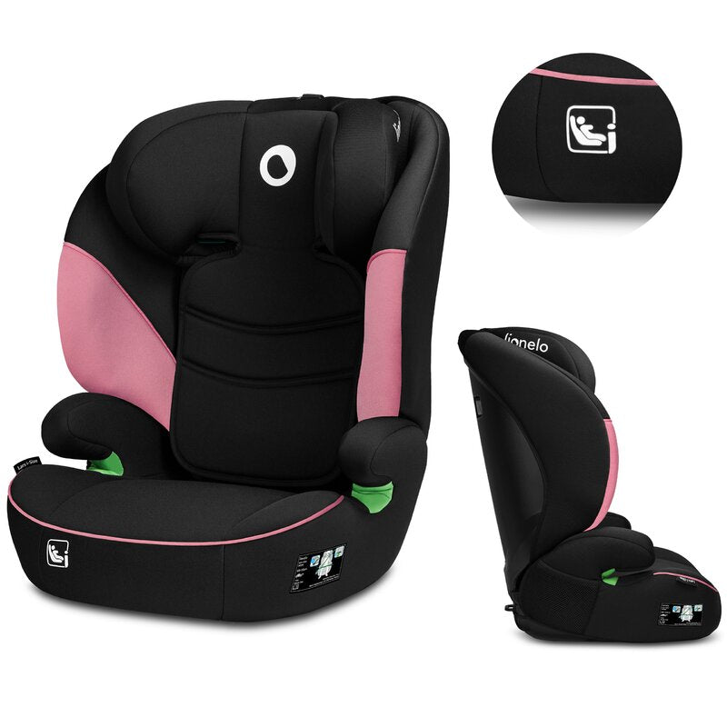 Scaun auto, Lionelo, Lars i-Size, Cu tetiera reglabila in 10 pozitii, Cu pozitionare spre sensul de mers, 15-36 Kg, 100-150 cm, Conform cu standardul european de securitate ECE R129/03, Roz - gogobaby.ro
