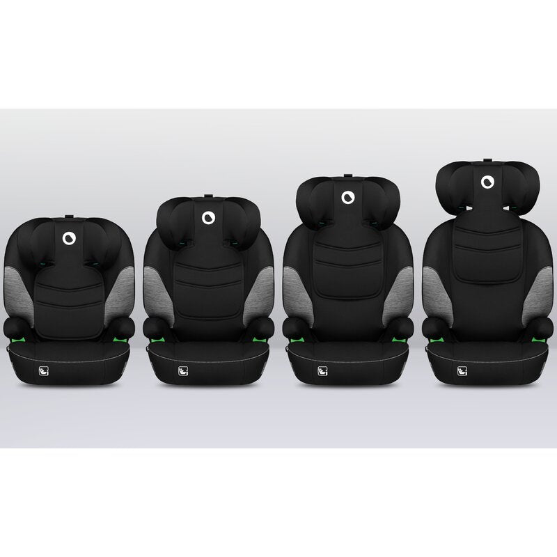 Scaun auto, Lionelo, Lars i-Size, Cu tetiera reglabila in 10 pozitii, Cu pozitionare spre sensul de mers, 15-36 Kg, 100-150 cm, Conform cu standardul european de securitate ECE R129/03, Negru/Gri