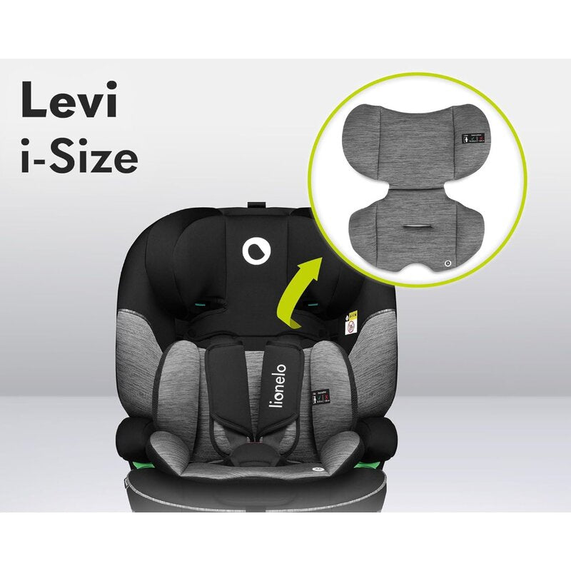 Scaun auto, Lionelo, Levi One i-Size, Universal, Instalare FWF, Cu tetiera reglabila in 10 pozitii, Cu spatar detasabil, 76-150 cm, Conform cu R129, Gri - gogobaby.ro