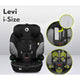 Scaun auto, Lionelo, Levi One i-Size, Universal, Instalare FWF, Cu tetiera reglabila in 10 pozitii, Cu spatar detasabil, 76-150 cm, Conform cu R129, Gri