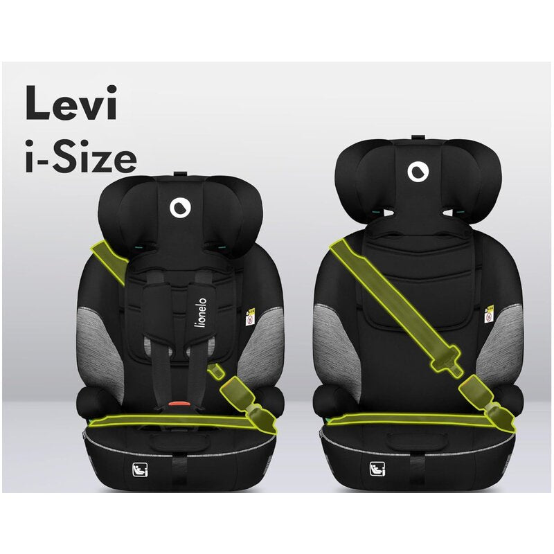 Scaun auto, Lionelo, Levi One i-Size, Universal, Instalare FWF, Cu tetiera reglabila in 10 pozitii, Cu spatar detasabil, 76-150 cm, Conform cu R129, Gri - gogobaby.ro