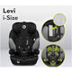 Scaun auto, Lionelo, Levi One i-Size, Universal, Instalare FWF, Cu tetiera reglabila in 10 pozitii, Cu spatar detasabil, 76-150 cm, Conform cu R129, Gri