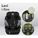 Scaun auto, Lionelo, Levi One i-Size, Universal, Instalare FWF, Cu tetiera reglabila in 10 pozitii, Cu spatar detasabil, 76-150 cm, Conform cu R129, Gri