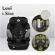 Scaun auto, Lionelo, Levi One i-Size, Universal, Instalare FWF, Cu tetiera reglabila in 10 pozitii, Cu spatar detasabil, 76-150 cm, Conform cu R129, Gri