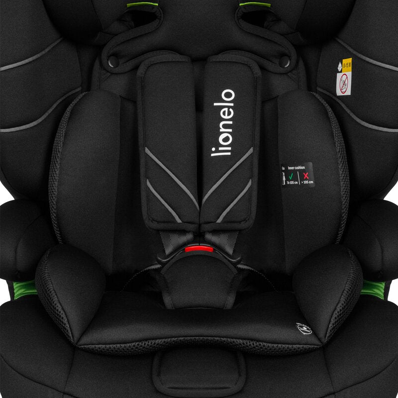 Scaun auto, Lionelo, Levi One i-Size, Universal, Instalare FWF, Cu tetiera reglabila in 10 pozitii, Cu spatar detasabil, 76-150 cm, Conform cu R129, Negru