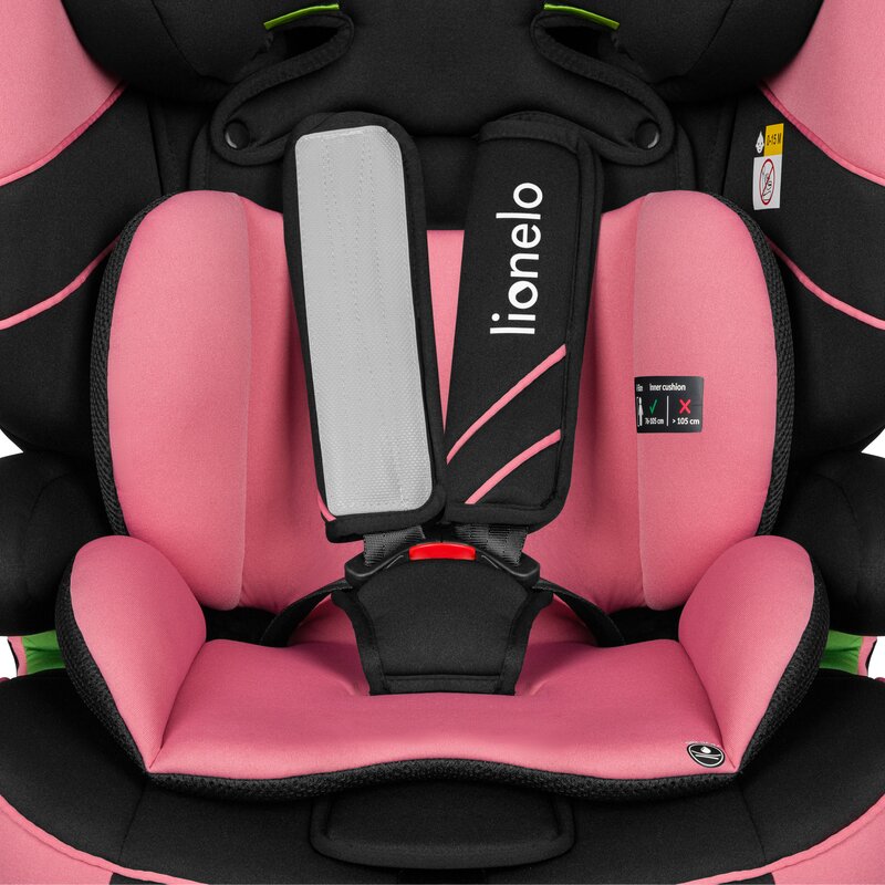 Scaun auto, Lionelo, Levi One i-Size, Universal, Instalare FWF, Cu tetiera reglabila in 10 pozitii, Cu spatar detasabil, 76-150 cm, Conform cu R129, Roz