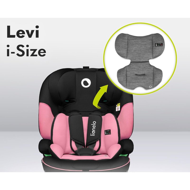 Scaun auto, Lionelo, Levi One i-Size, Universal, Instalare FWF, Cu tetiera reglabila in 10 pozitii, Cu spatar detasabil, 76-150 cm, Conform cu R129, Roz - gogobaby.ro
