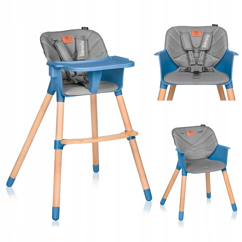 Scaun de masa, Lionelo, Koen, Din fag, 2 in 1, Transformabil, Sustine 30 kg, 6 luni+, Conform cu standardul european de securitate EN14988, Albastru - gogobaby.ro