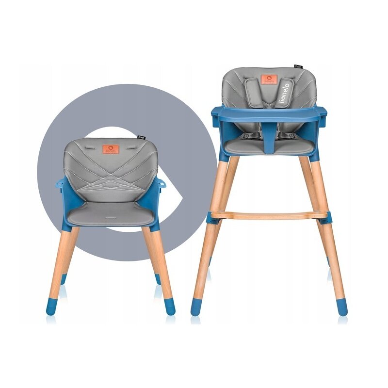 Scaun de masa, Lionelo, Koen, Din fag, 2 in 1, Transformabil, Sustine 30 kg, 6 luni+, Conform cu standardul european de securitate EN14988, Albastru - gogobaby.ro
