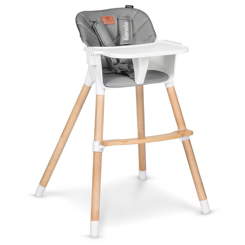 Scaun de masa, Lionelo, Koen, Din fag, 2 in 1, Transformabil, Sustine 30 kg, 6 luni+, Conform cu standardul european de securitate EN14988, Gri - gogobaby.ro