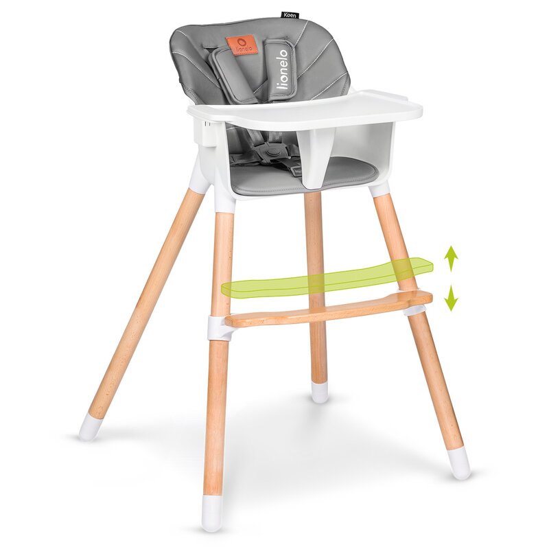 Scaun de masa, Lionelo, Koen, Din fag, 2 in 1, Transformabil, Sustine 30 kg, 6 luni+, Conform cu standardul european de securitate EN14988, Gri - gogobaby.ro