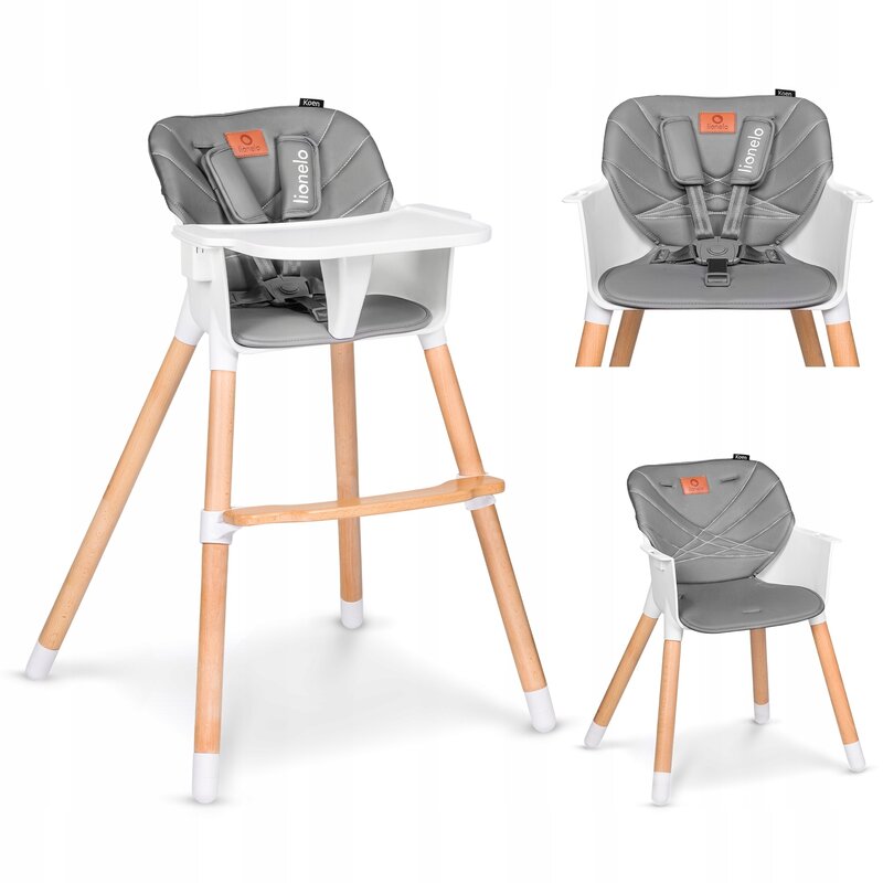 Scaun de masa, Lionelo, Koen, Din fag, 2 in 1, Transformabil, Sustine 30 kg, 6 luni+, Conform cu standardul european de securitate EN14988, Gri - gogobaby.ro
