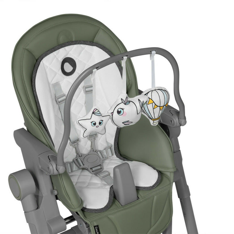 Scaun de masa, Lionelo, Cora Plus, Multifunctional, Reglabil in 4 pozitii pe inaltime, Spatar reglabil in 3 pozitii, Cu bara de jucarii, Pliabil, Conform cu standardul european de securitate EN14988, Verde