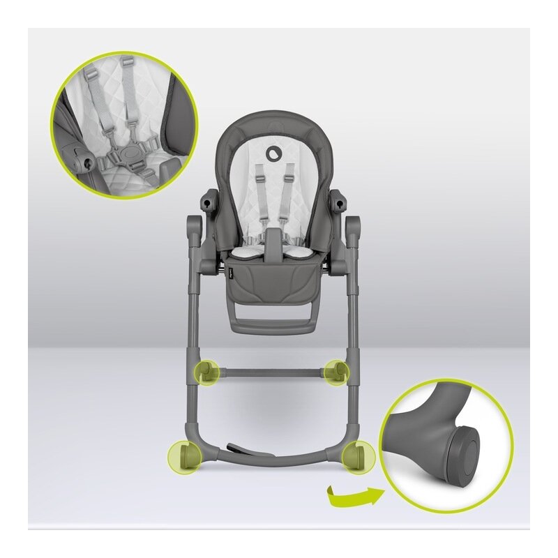 Scaun de masa, Lionelo, Cora Plus, Multifunctional, Reglabil in 4 pozitii pe inaltime, Spatar reglabil in 3 pozitii, Cu bara de jucarii, Pliabil, Conform cu standardul european de securitate EN14988, Verde