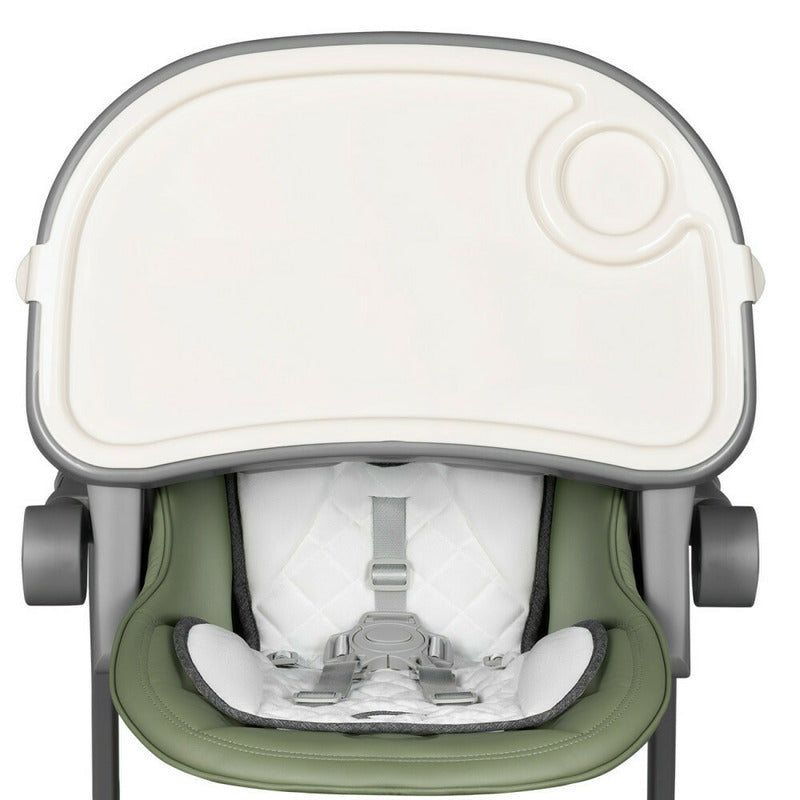 Scaun de masa, Lionelo, Cora Plus, Multifunctional, Reglabil in 4 pozitii pe inaltime, Spatar reglabil in 3 pozitii, Cu bara de jucarii, Pliabil, Conform cu standardul european de securitate EN14988, Verde
