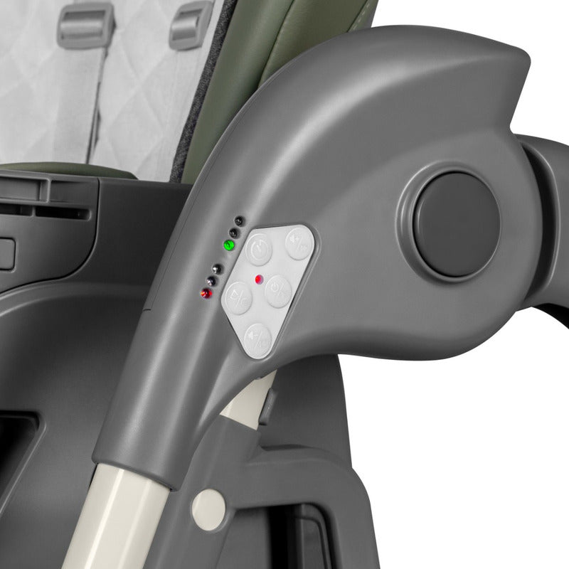 Scaun de masa si balansoar, Lionelo, Laurice, 2 in 1, Transformabil, Multifunctional, Inaltime si spatar reglabile, Cu melodii de leagan, 0 luni+, Conform cu standardele europene de securitate EN 14988, EN 16120, Verde - gogobaby.ro