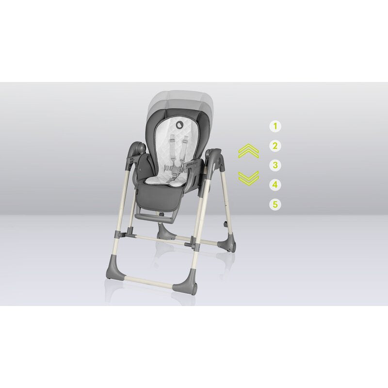 Scaun de masa si balansoar, Lionelo, Laurice, 2 in 1, Transformabil, Multifunctional, Inaltime si spatar reglabile, Cu melodii de leagan, 0 luni+, Conform cu standardele europene de securitate EN 14988, EN 16120, Verde