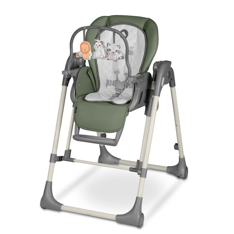 Scaun de masa si balansoar, Lionelo, Laurice, 2 in 1, Transformabil, Multifunctional, Inaltime si spatar reglabile, Cu melodii de leagan, 0 luni+, Conform cu standardele europene de securitate EN 14988, EN 16120, Verde - gogobaby.ro