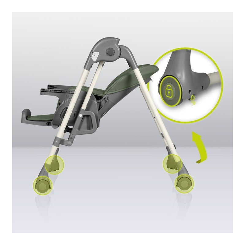 Scaun de masa si balansoar, Lionelo, Laurice, 2 in 1, Transformabil, Multifunctional, Inaltime si spatar reglabile, Cu melodii de leagan, 0 luni+, Conform cu standardele europene de securitate EN 14988, EN 16120, Verde - gogobaby.ro