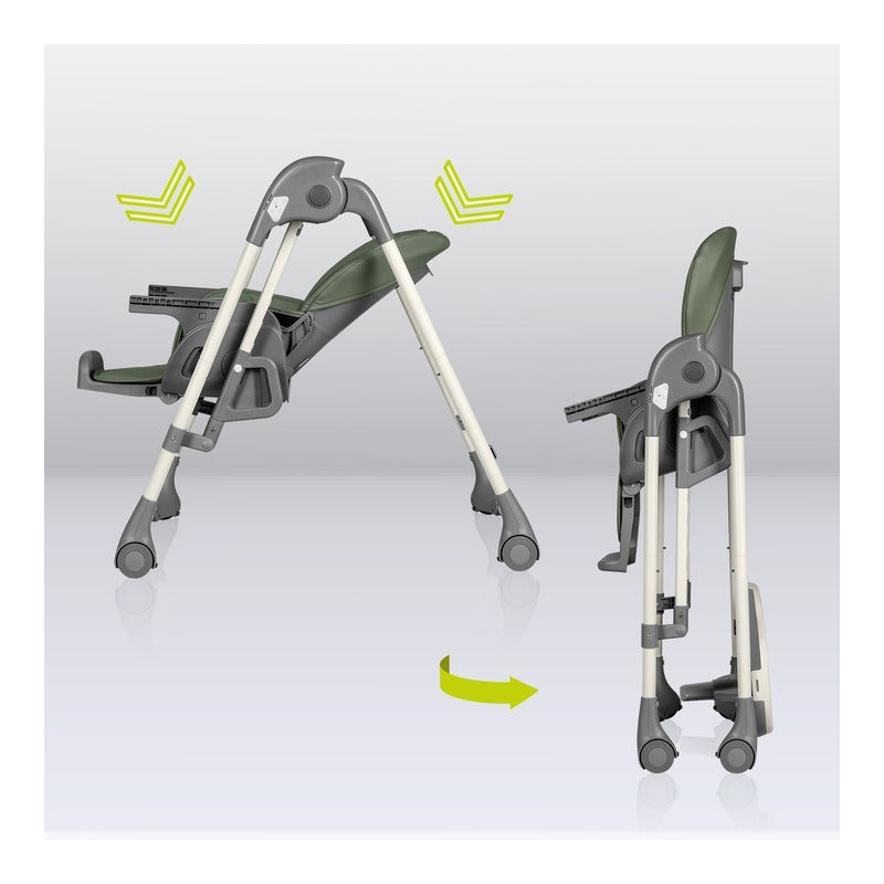 Scaun de masa si balansoar, Lionelo, Laurice, 2 in 1, Transformabil, Multifunctional, Inaltime si spatar reglabile, Cu melodii de leagan, 0 luni+, Conform cu standardele europene de securitate EN 14988, EN 16120, Verde - gogobaby.ro