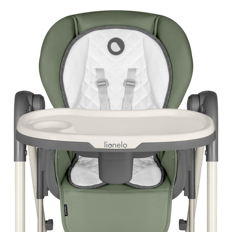 Scaun de masa si balansoar, Lionelo, Laurice, 2 in 1, Transformabil, Multifunctional, Inaltime si spatar reglabile, Cu melodii de leagan, 0 luni+, Conform cu standardele europene de securitate EN 14988, EN 16120, Verde - gogobaby.ro