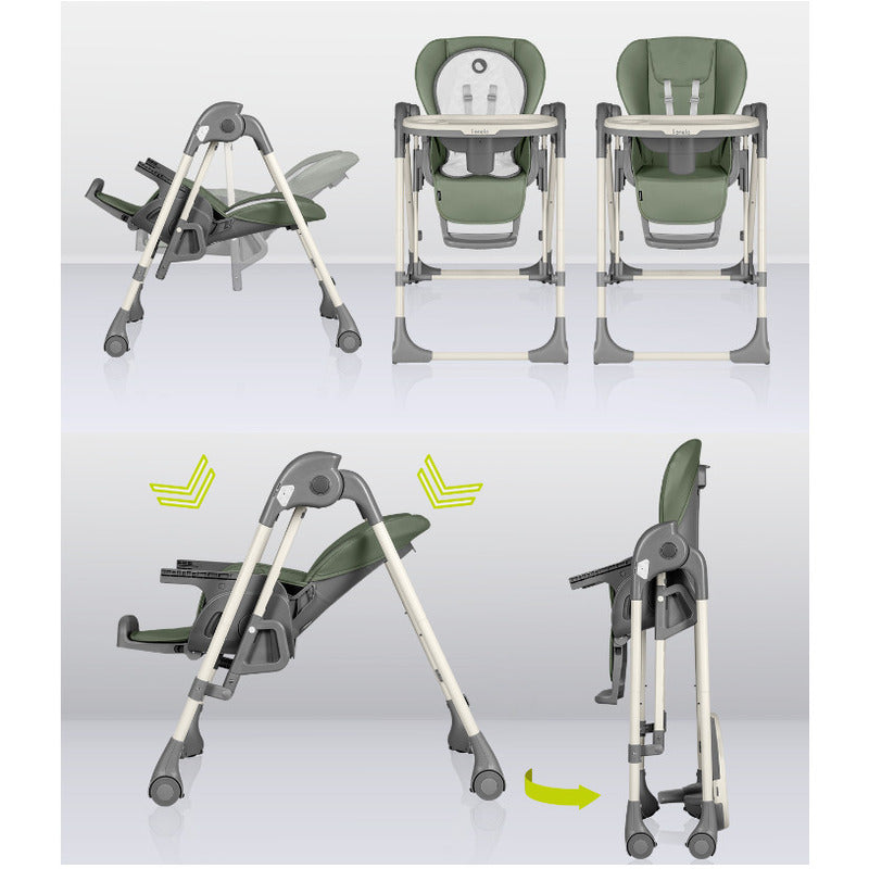 Scaun de masa si balansoar, Lionelo, Laurice, 2 in 1, Transformabil, Multifunctional, Inaltime si spatar reglabile, Cu melodii de leagan, 0 luni+, Conform cu standardele europene de securitate EN 14988, EN 16120, Verde - gogobaby.ro