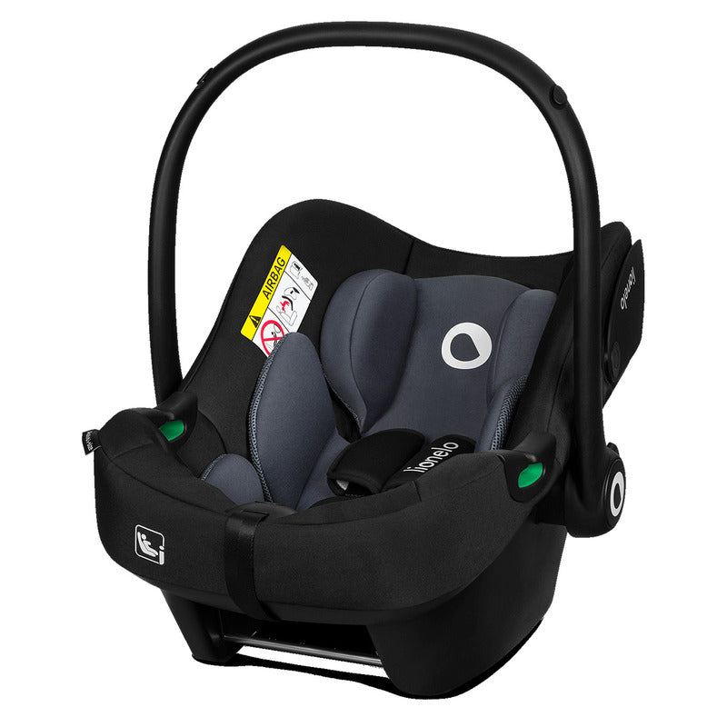 Scoica auto, Lionelo, i-Size Astrid, 0-13 Kg, 40-87 cm, Cu salteluta, Testat ADAC, Conform cu standardul european de securitate R129, Negru/Gri