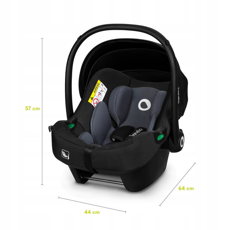Scoica auto, Lionelo, i-Size Astrid, 0-13 Kg, 40-87 cm, Cu salteluta, Testat ADAC, Conform cu standardul european de securitate R129, Negru/Gri - gogobaby.ro