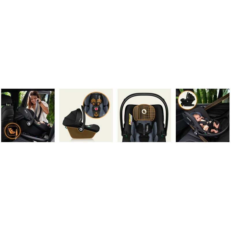 Scoica auto, Lionelo, i-Size Astrid, 0-13 Kg, 40-87 cm, Cu salteluta, Testat ADAC, Conform cu standardul european de securitate R129, Negru/Gri - gogobaby.ro