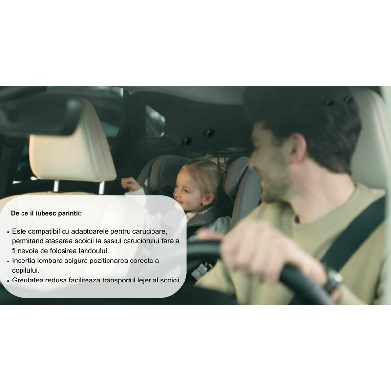 Scoica auto, Lionelo, i-Size Astrid, 0-13 Kg, 40-87 cm, Cu salteluta, Testat ADAC, Conform cu standardul european de securitate R129, Negru/Gri - gogobaby.ro