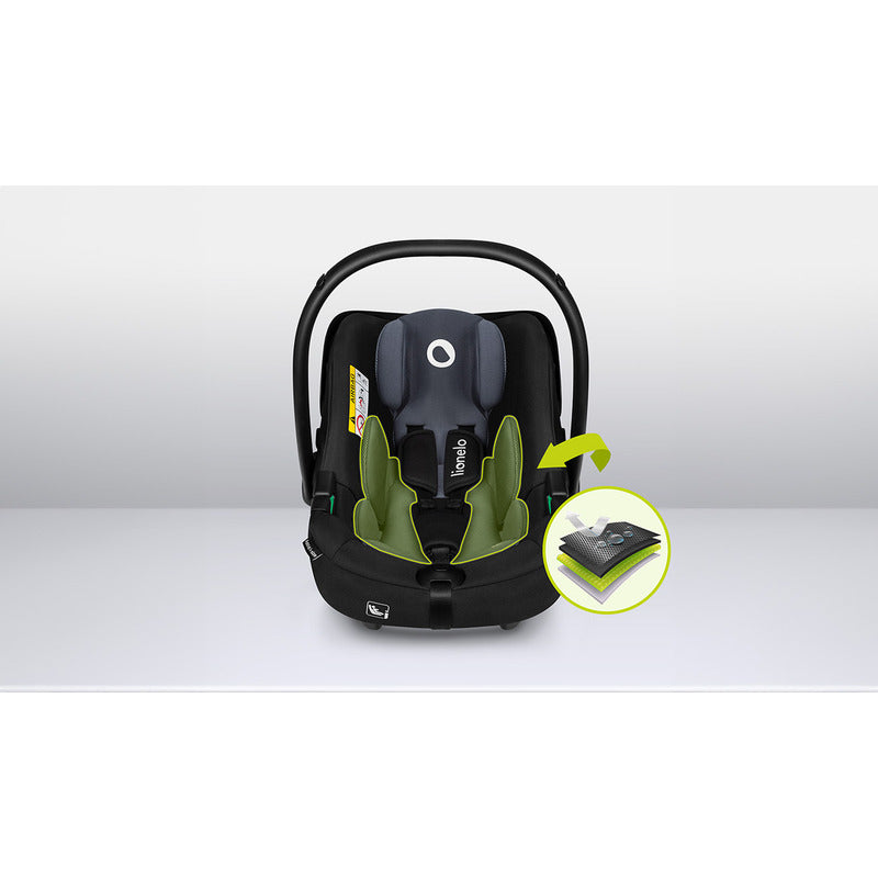 Scoica auto, Lionelo, i-Size Astrid, 0-13 Kg, 40-87 cm, Cu salteluta, Testat ADAC, Conform cu standardul european de securitate R129, Negru/Gri