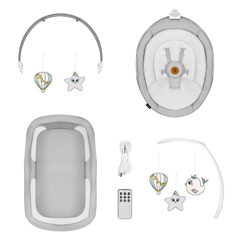 Set 2 in 1, Balansoar si landou, Lionelo, Bella, Rotative 360, Ecran tactil si telecomanda, Electric, Scaun reglabil, 6 miscari unice, 5 viteze, Cu melodii, Gri - gogobaby.ro