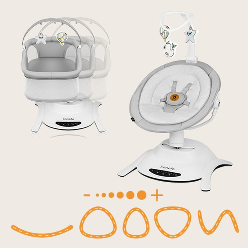 Set 2 in 1, Balansoar si landou, Lionelo, Bella, Rotative 360, Ecran tactil si telecomanda, Electric, Scaun reglabil, 6 miscari unice, 5 viteze, Cu melodii, Gri - gogobaby.ro