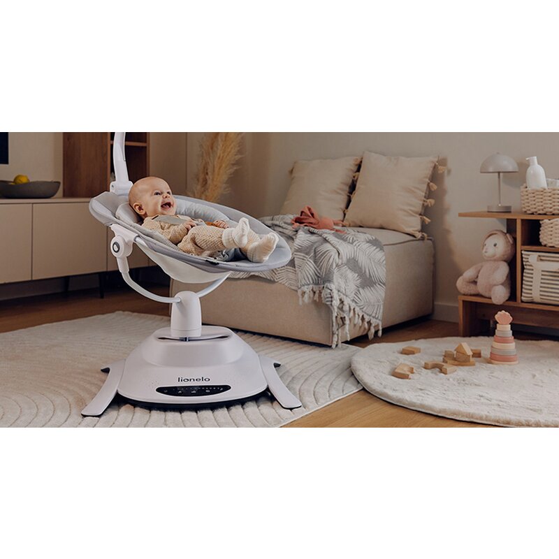 Set 2 in 1, Balansoar si landou, Lionelo, Bella, Rotative 360, Ecran tactil si telecomanda, Electric, Scaun reglabil, 6 miscari unice, 5 viteze, Cu melodii, Gri - gogobaby.ro