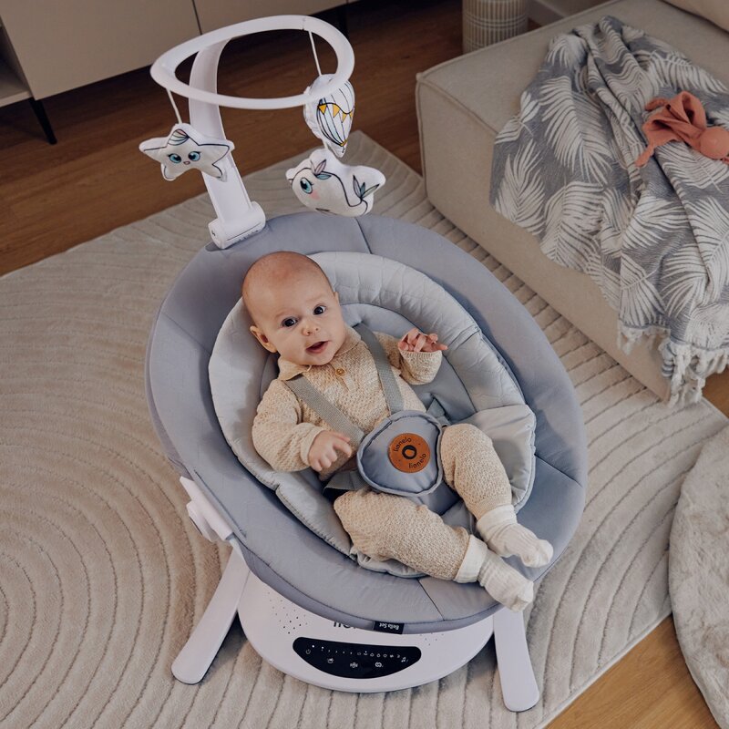 Set 2 in 1, Balansoar si landou, Lionelo, Bella, Rotative 360, Ecran tactil si telecomanda, Electric, Scaun reglabil, 6 miscari unice, 5 viteze, Cu melodii, Gri - gogobaby.ro