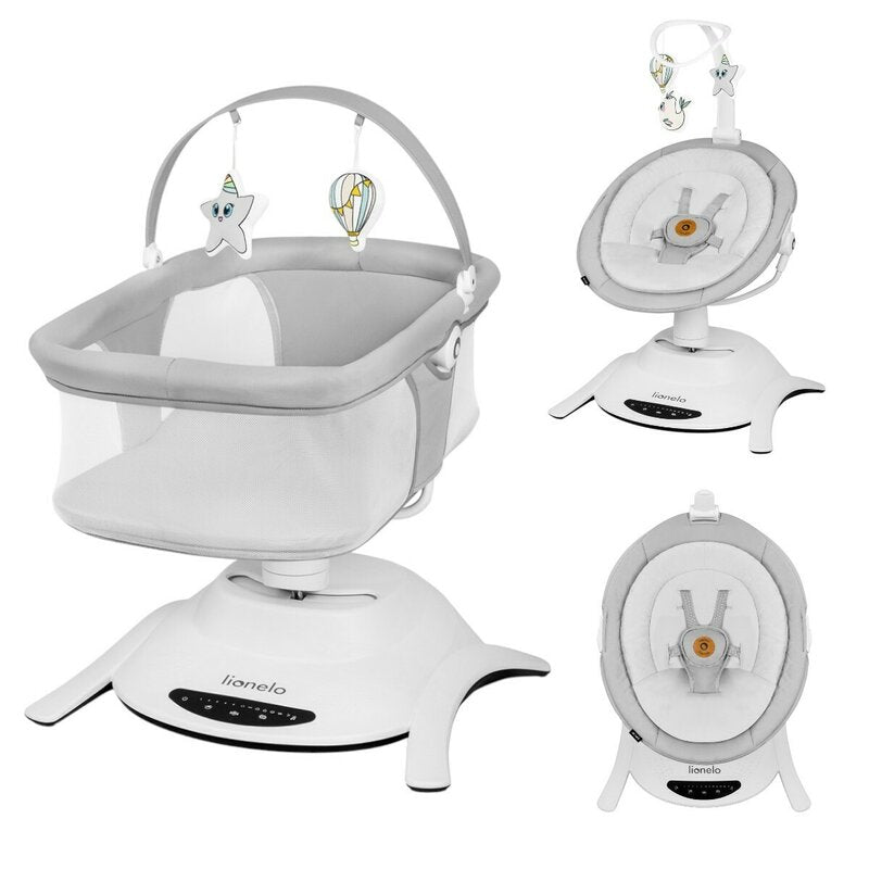 Set 2 in 1, Balansoar si landou, Lionelo, Bella, Rotative 360, Ecran tactil si telecomanda, Electric, Scaun reglabil, 6 miscari unice, 5 viteze, Cu melodii, Gri - gogobaby.ro