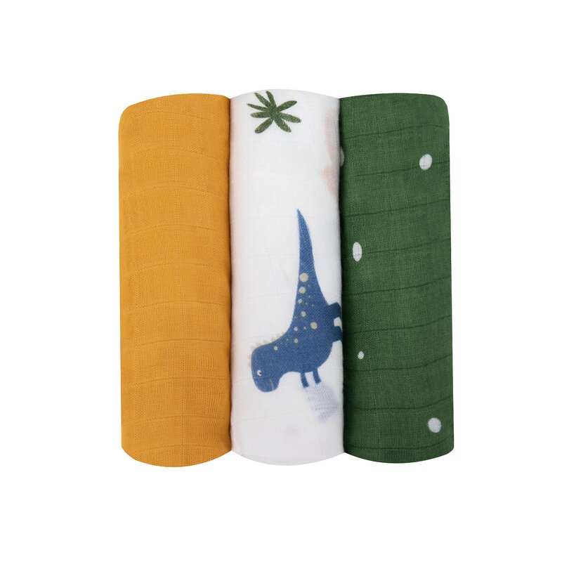 Set 3 museline, Lionelo, Bamboo, Multifunctionale, Din Bambus, 70x70 cm, Dino - gogobaby.ro