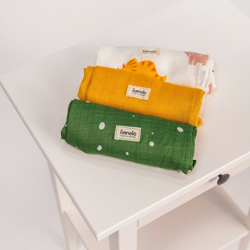 Set 3 museline, Lionelo, Bamboo, Multifunctionale, Din Bambus, 70x70 cm, Dino - gogobaby.ro