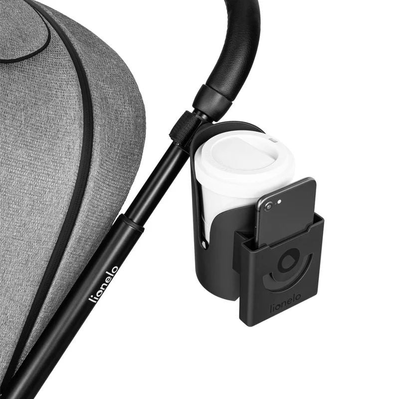 Suport universal pentru biberon/pahar si telefon, Lionelo, Ove, Cu sistem de rotire 360, Negru