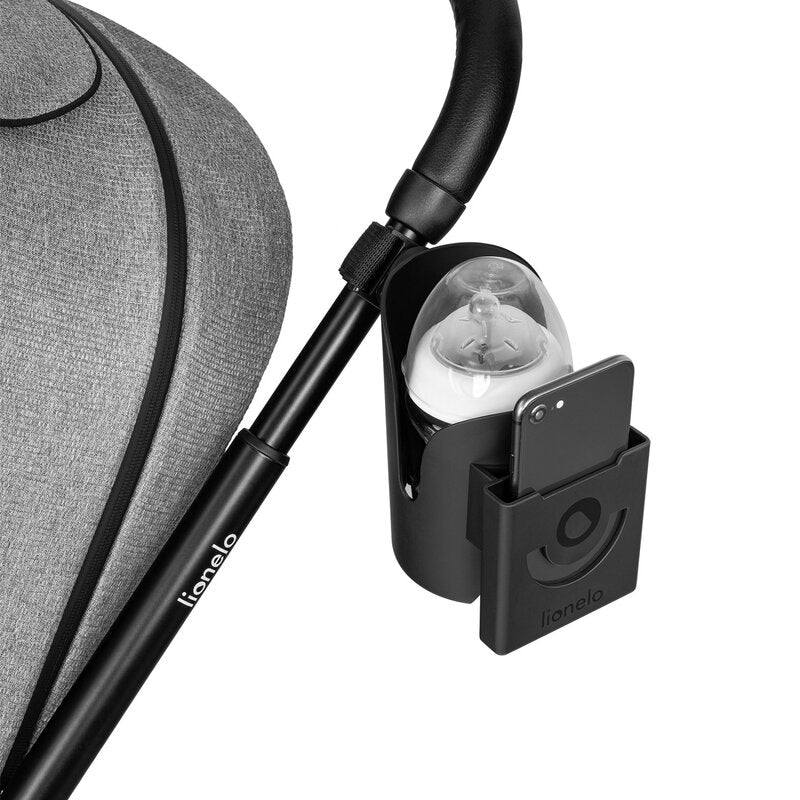 Suport universal pentru biberon/pahar si telefon, Lionelo, Ove, Cu sistem de rotire 360, Negru - gogobaby.ro