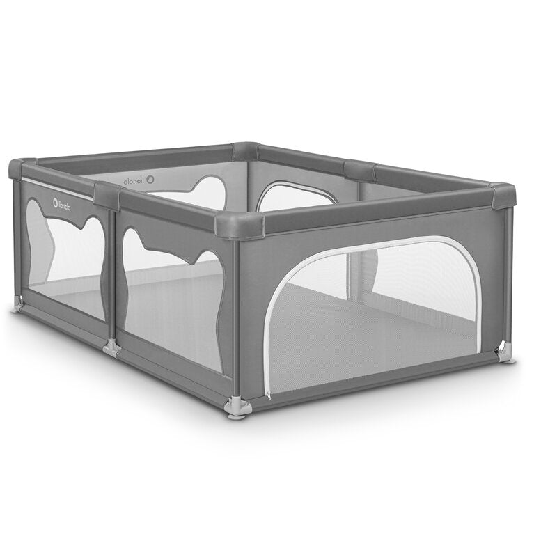 Tarc de joaca copii, Lionelo, Willow, 127 x 187 cm, Pliere compacta, Include geanta de transport, Din plasa, Cu doua intrari laterale si fermoar, Cu ventuze pentru stabilitate, Conform cu EN 12227:2010, Gri - gogobaby.ro