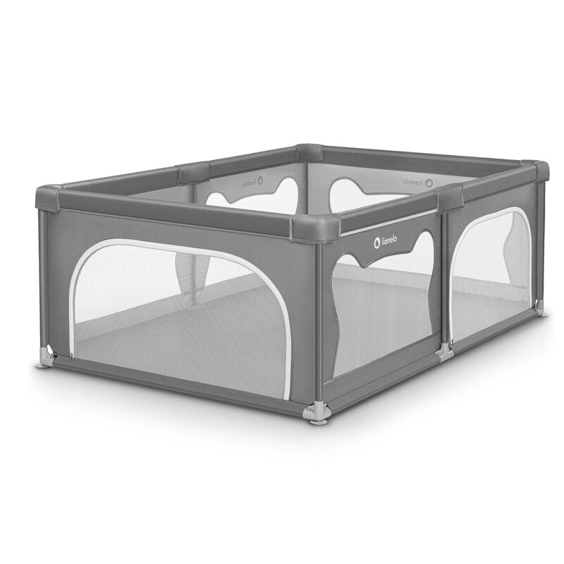 Tarc de joaca copii, Lionelo, Willow, 127 x 187 cm, Pliere compacta, Include geanta de transport, Din plasa, Cu doua intrari laterale si fermoar, Cu ventuze pentru stabilitate, Conform cu EN 12227:2010, Gri - gogobaby.ro