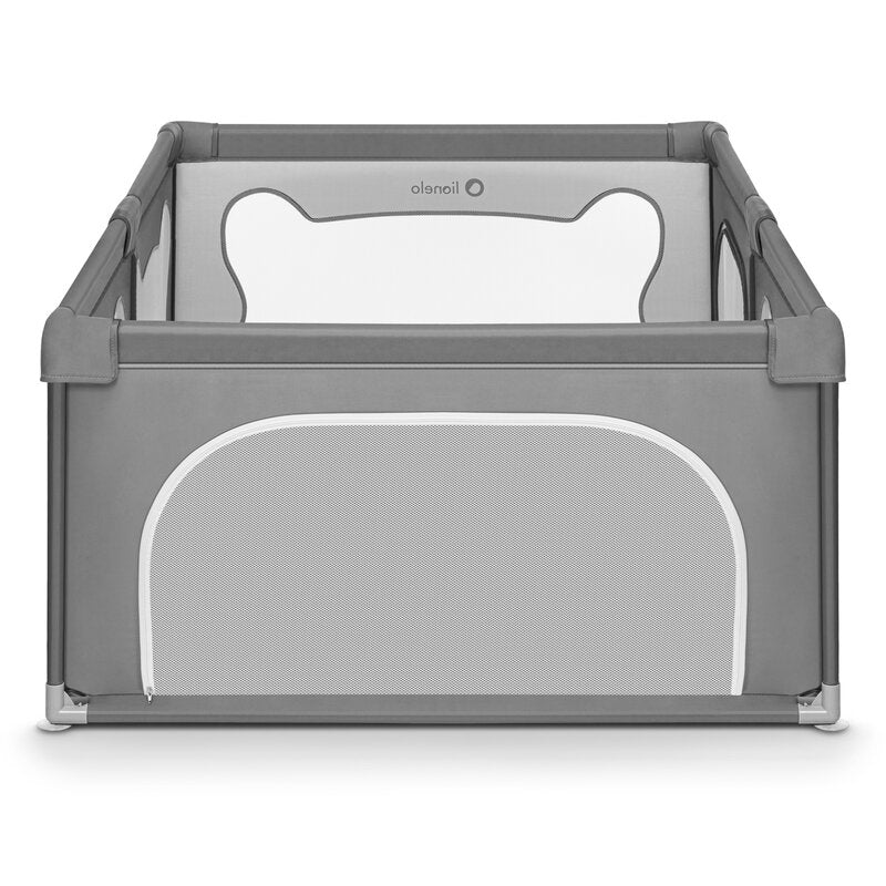 Tarc de joaca copii, Lionelo, Willow, 127 x 187 cm, Pliere compacta, Include geanta de transport, Din plasa, Cu doua intrari laterale si fermoar, Cu ventuze pentru stabilitate, Conform cu EN 12227:2010, Gri - gogobaby.ro
