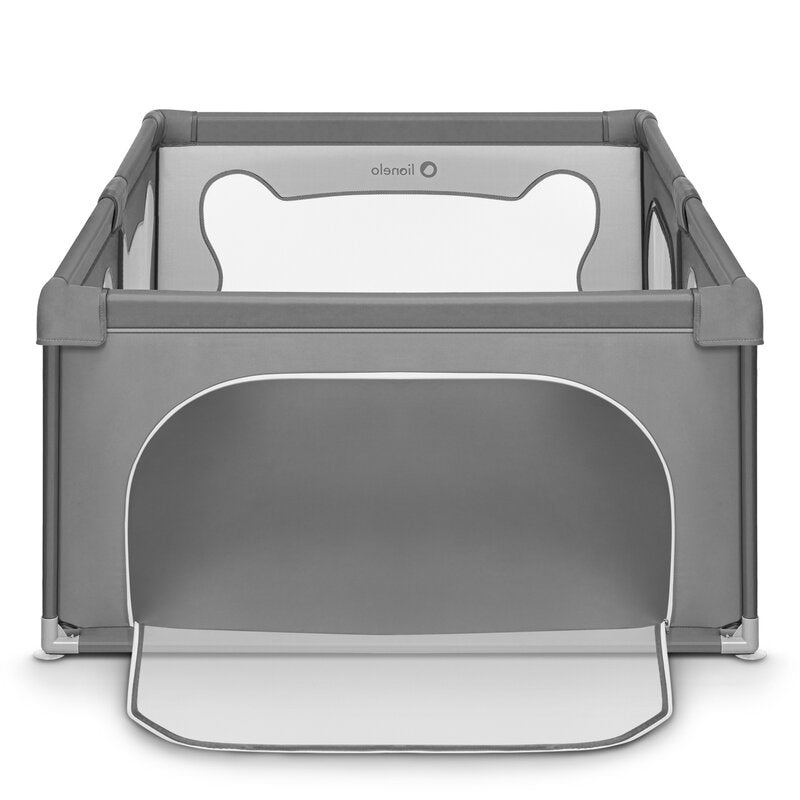 Tarc de joaca copii, Lionelo, Willow, 127 x 187 cm, Pliere compacta, Include geanta de transport, Din plasa, Cu doua intrari laterale si fermoar, Cu ventuze pentru stabilitate, Conform cu EN 12227:2010, Gri - gogobaby.ro